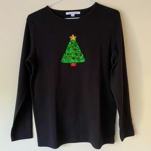 Mercer Street Studio Women's Xmas Tree Long Sleeves Black Shirt - S - Pre-owned